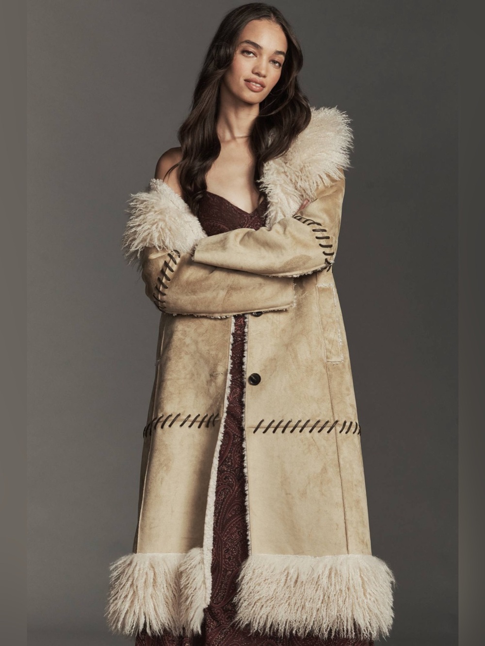 By Anthropologie Faux-Suede Longline Coat - Picture 3 of 10